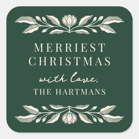 Elegante Folk Art Florenz Personalisierte Weihnach Quadratischer Aufkleber (Vorderseite)