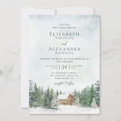 Elegante Forest Cabin Pine Trees Winter Wedding Einladung (Vorderseite)