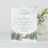 Elegante Forest Cabin Pine Trees Winter Wedding Einladung (Stehend Vorderseite)