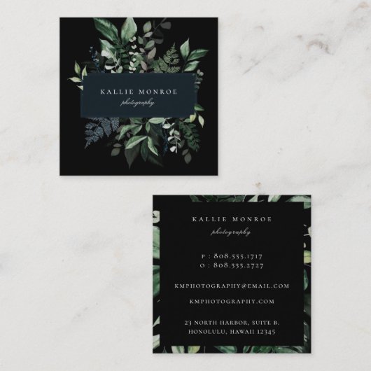 Elegante Forest Foliage Frame Square Business Card Quadratische Visitenkarte (Vorne/Hinten)