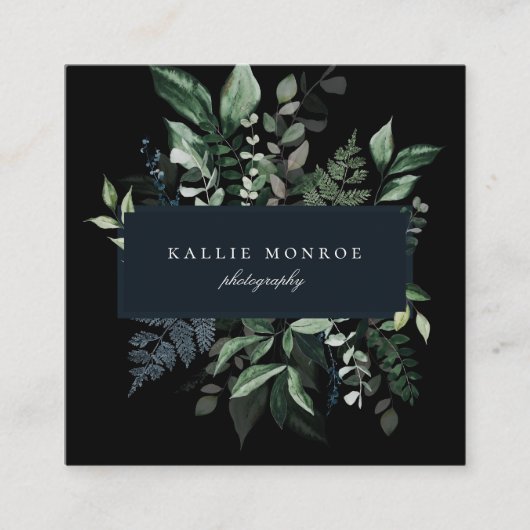 Elegante Forest Foliage Frame Square Business Card Quadratische Visitenkarte (Vorderseite)