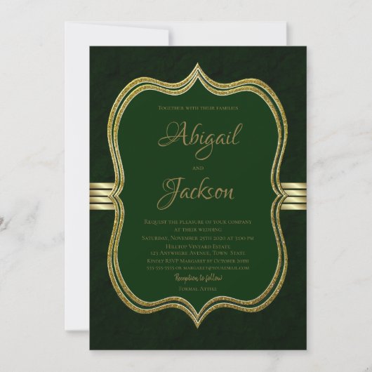 Elegante Forest Green and Gold Wedding Einladung (Vorderseite)