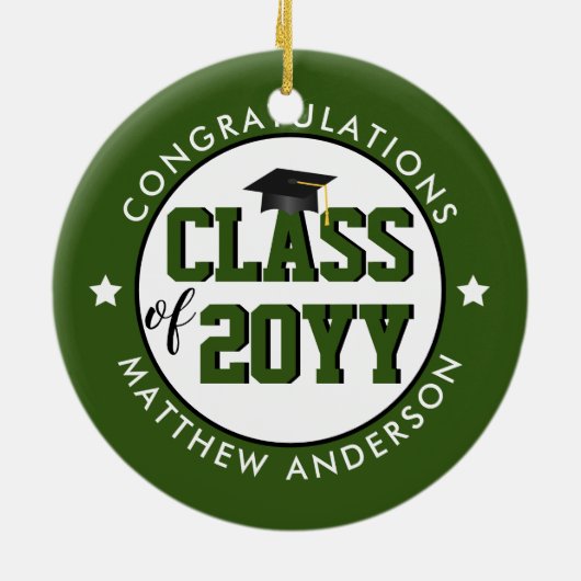Elegante Forest Green Class 2024 Abschluss Keramik Ornament (Hinten)