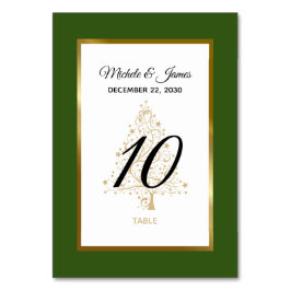 Elegante Forest Green Gold Winter Holiday Wedding Tischnummer