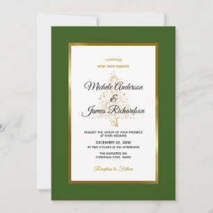 Elegante Forest Green Gold Winter Wedding Einladung