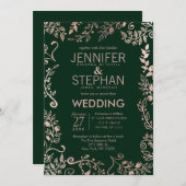 Elegante Forest Green Rose Goldflorale Hochzeit Einladung (Vorne/Hinten)