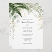 Elegante Forest Greenery und Gold Wedding Einladung (Vorne/Hinten)
