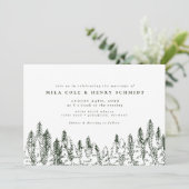 Elegante Forest Pine Minimalistisch Evergreen Wedd Einladung (Stehend Vorderseite)