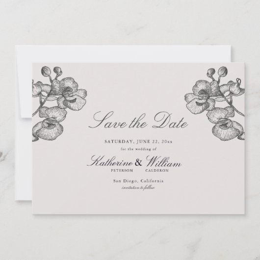 Elegante Formal Classic Orchideen Save The Date (Vorderseite)