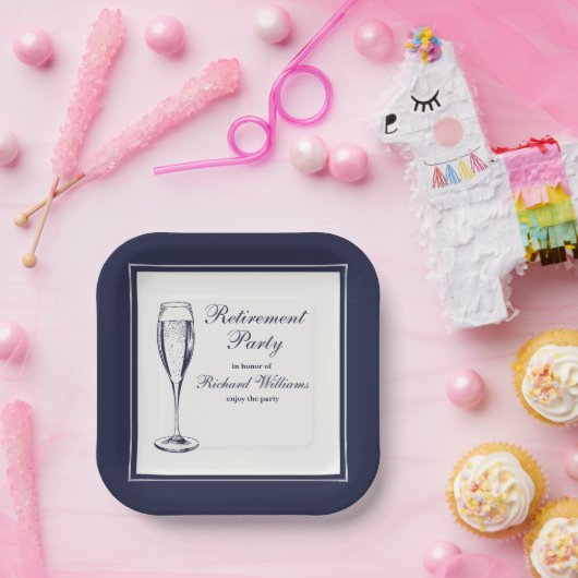 Elegante formale dunkle Bleu weiße Rente Pappteller (Party)