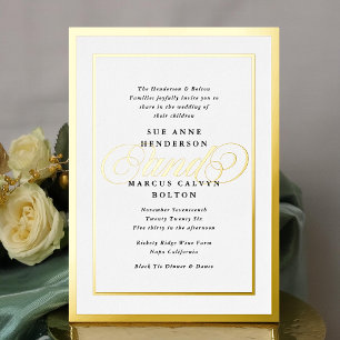 Elegante formale Kalligraphie-Goldrahmen-Hochzeit Folieneinladung