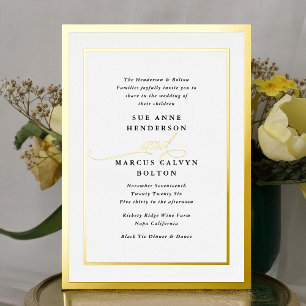 Elegante formale Kalligraphie-Goldrahmen-Hochzeit Folieneinladung