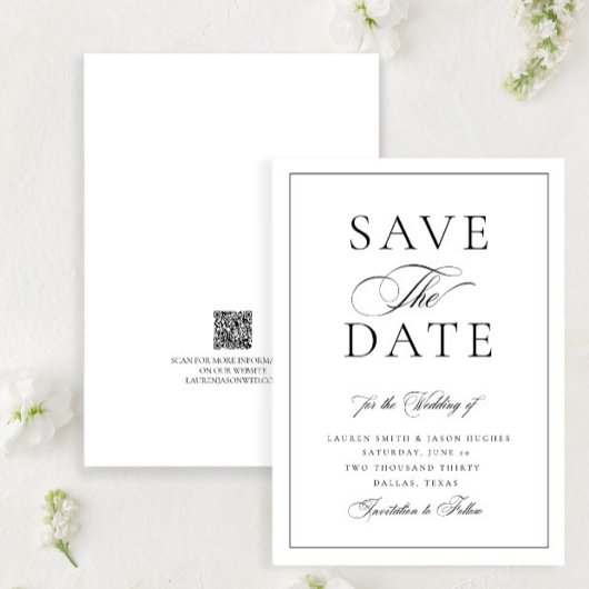 Elegante formale Kalligraphie Hochzeit QR Code Hoc Save The Date