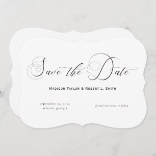 Elegante formale Kalligraphie Schwarz-weiße Hochze Save The Date