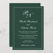 Elegante formale Mongram Forest Green Wedding Einladung (Vorne/Hinten)