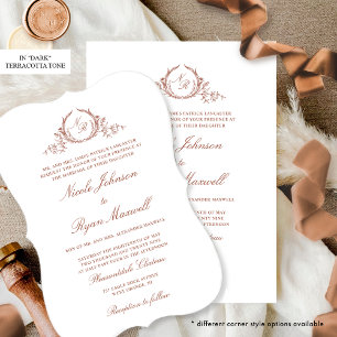 Elegante formale Monogram Dark Terracotta Wedding Einladung