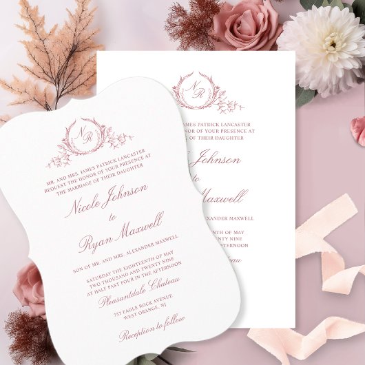 Elegante formale Monogram Dusty Rose Wedding Einladung