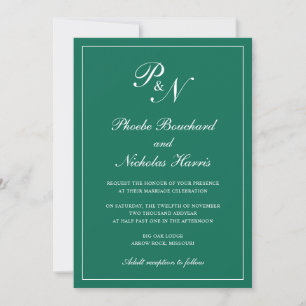 Elegante formale Monogram Emerald Green Wedding Einladung