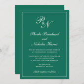 Elegante formale Monogram Emerald Green Wedding Einladung (Vorne/Hinten)