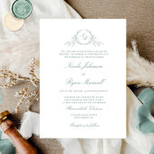 Elegante formale Monogram Pale Green Wedding Einladung