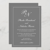 Elegante formale Monogram Simple Gray Wedding Einladung (Vorne/Hinten)