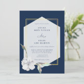 Elegante formale Navy Blue Golden Frame Wedding Einladung (Stehend Vorderseite)