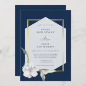 Elegante formale Navy Blue Golden Frame Wedding Einladung (Vorne/Hinten)