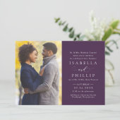 Elegante formale Pflaume lila Herbst Foto Hochzeit Einladung (Stehend Vorderseite)