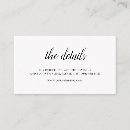 Elegante formale Schwarz-Weiß-Einfache Hochzeit Begleitkarte (Vorderseite)