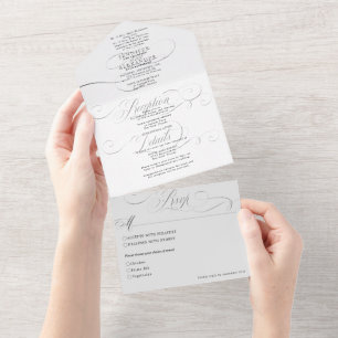 Elegante formale Schwarz-Weiß-Hochzeit in einem All In One Einladung