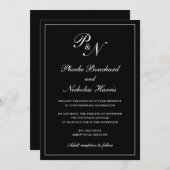 Elegante formale Schwarze Hochzeit in Monogramm Einladung (Vorne/Hinten)