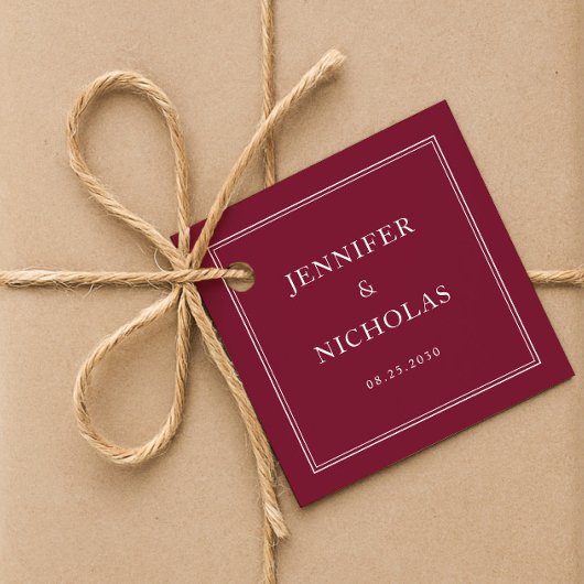 Elegante formelle Burgunder-Hochzeit Geschenkanhänger