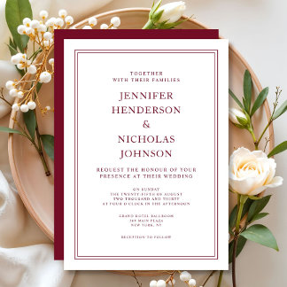 Elegante formelle burgunderrote Hochzeit Einladung