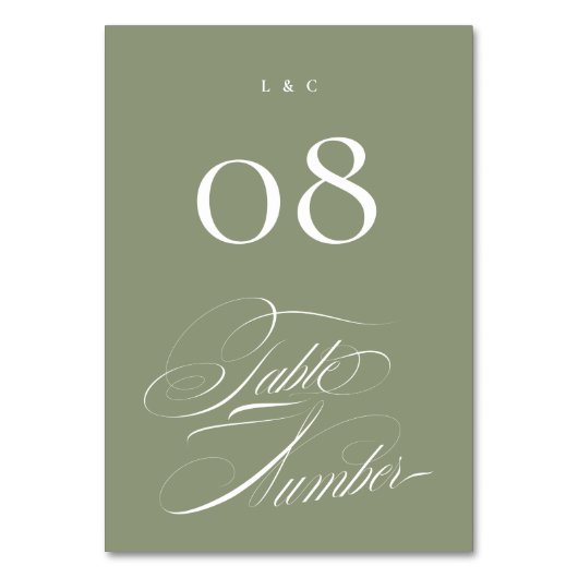 Elegante formelle Darstellung auf der White Callig Tischnummer (Rückseite)