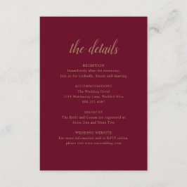 Elegante formelle Details Gold Burgundy Hochzeit Begleitkarte