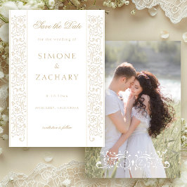 Elegante formelle Ecru-Rankenbordüre Hochzeit Save The Date