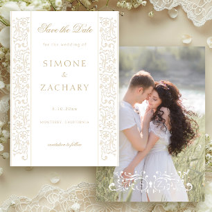 Elegante formelle Ecru-Rankenbordüre Hochzeit Save The Date