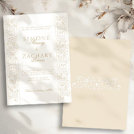 Elegante formelle Ecru-Rollenwerk-Rand-Hochzeit Einladung