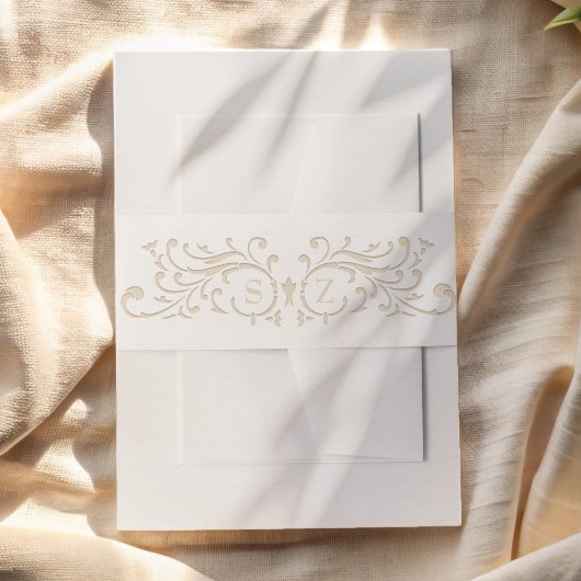 Elegante formelle Ecru-Schleifenmonogramm-Hochzeit Einladungsbanderole