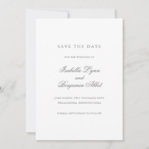 Elegante formelle einfache graue Nicht-Foto-Hochze Save The Date