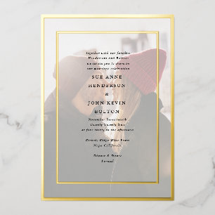 Elegante formelle gepresste goldgerahmte Foto-Hoch Folieneinladung