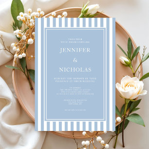 Elegante formelle himmelblaue gestreifte Hochzeit Einladung