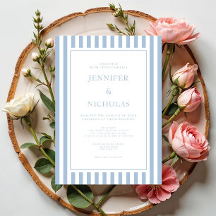Elegante formelle himmelblaue gestreifte Hochzeit Einladung