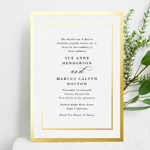 Elegante formelle Kalligrafie Goldrahmen Hochzeit Folieneinladung