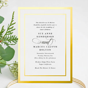 Elegante formelle Kalligrafie Goldrahmen Hochzeit Folieneinladung