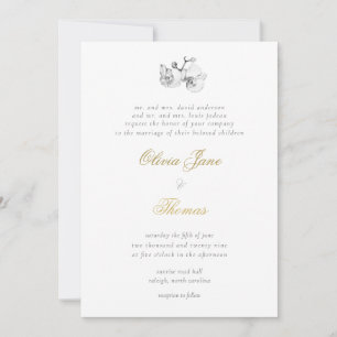 Elegante formelle Minimal Moderne Blumengoldene Ho Einladung