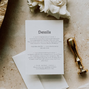 Elegante formelle minimale Hochzeitsdetails Begleitkarte