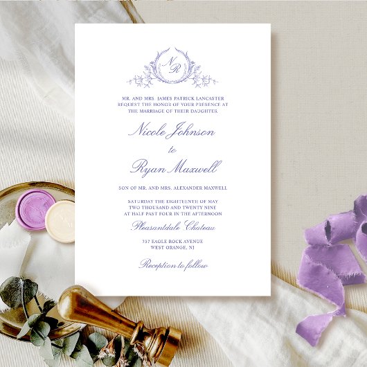 Elegante formelle Mongram Lavender Wedding Einladung
