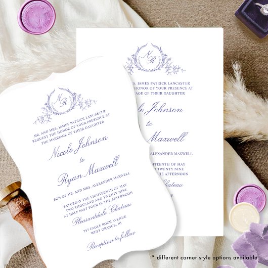 Elegante formelle Mongram Lavender Wedding Einladung
