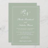 Elegante formelle Monogram Sage Green Wedding Einladung (Vorne/Hinten)